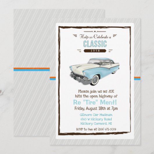 Invitation de retraite rétro de voiture classique (Devant / Derrière)