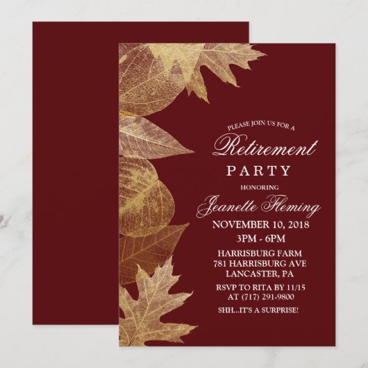 INVITATION DE RETRAITE TOUTE COULEUR - Feuilles d' (Devant / Derrière)