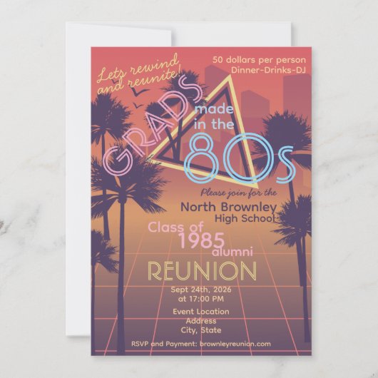 Invitation de retrouvailles de classe colorée néon (Devant)