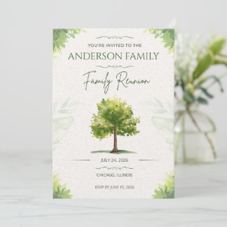 Invitation de réunion de famille d'arbre aquarelle
