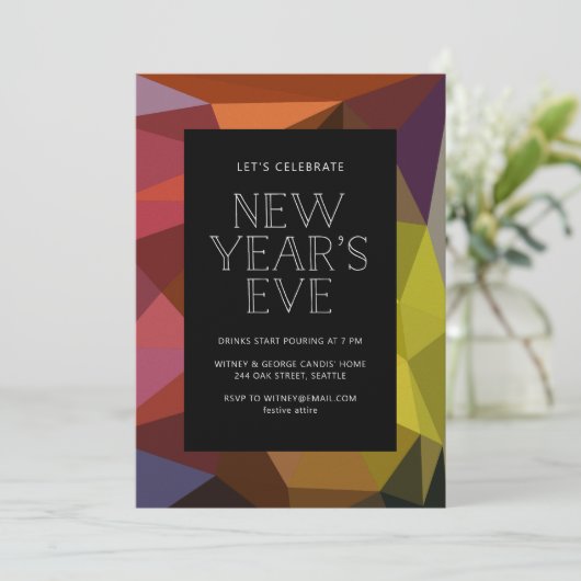 Invitation de réveillon Abstraite colorée (Debout devant)