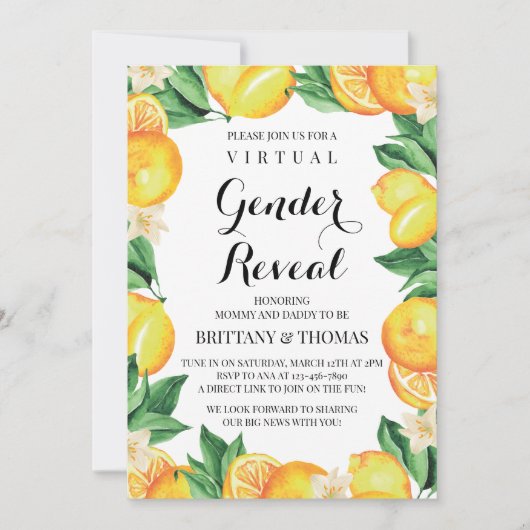 Invitation de Révélation du Sexe avec Citrons Text (Devant)