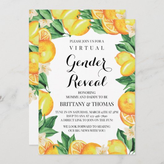 Invitation de Révélation du Sexe Citrons Texte Per (Devant / Derrière)