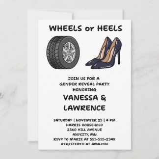Invitation de révélation du sexe 'Roues ou talons'