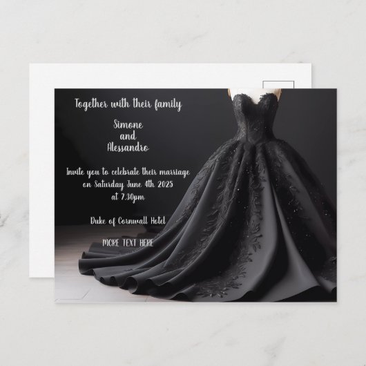 Invitation de robe de mariage noir (Devant / Derrière)