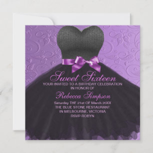 Invitation de robe noire violette pour Sweet Sixte