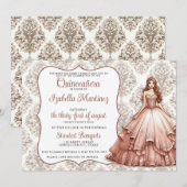 Invitation de robe rose Gold Quinceañera (Devant / Derrière)