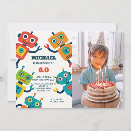 Invitation de Robot Party pour les enfants avec ph (Devant)