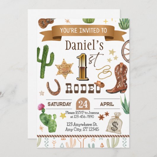 Invitation de Rodeo First Birthday Party (Devant / Derrière)
