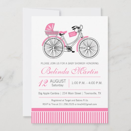 Invitation de rose de baby shower de bicyclette (Devant)