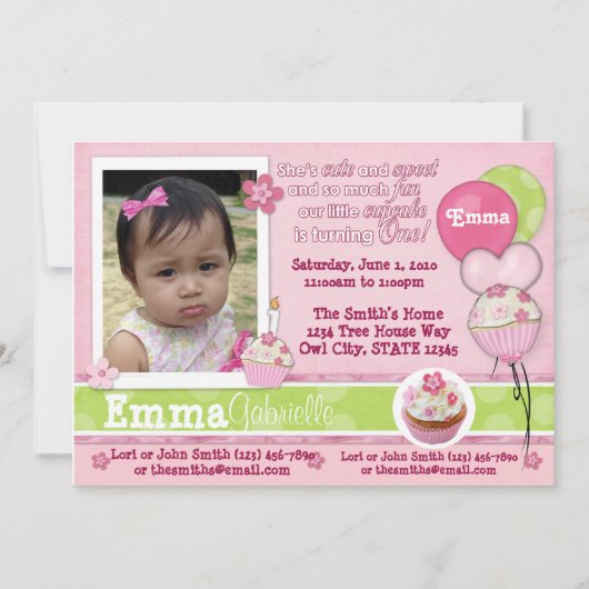 invitation de rose de petit gâteau de 1 an (Devant)