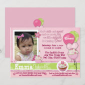 invitation de rose de petit gâteau de 1 an (Devant / Derrière)