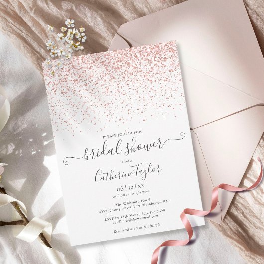 Invitation de Rose Gold Glitter Elegant Script pou
