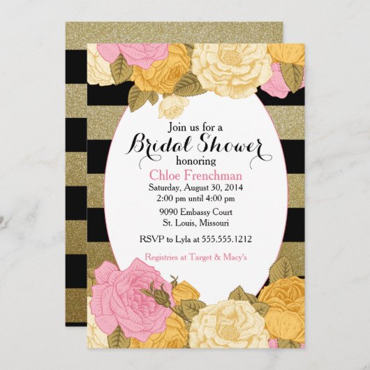 Invitation de Rose Parties scintillant pour bébé o (Devant / Derrière)