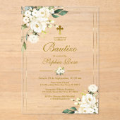 Invitation de Roses Blanches pour Baptême (Recto)