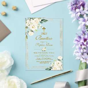 Invitation de Roses Blanches pour Baptême