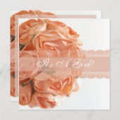 Invitation de Roses de pêche et de Baby shower de (Devant / Derrière)