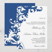 Invitation de Royal Blue Elegant Mariage damassé (Devant / Derrière)