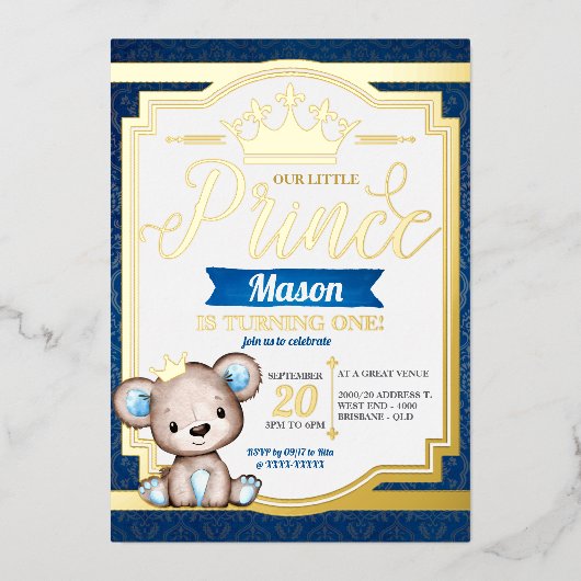 Invitation de Royal Prince Anniversaire Foil (Recto)