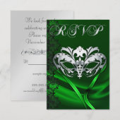 Invitation de RSVP avec masque d'argent et bijou v (Devant / Derrière)