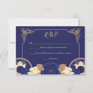 Invitation de RSVP Charro, en bleu marine et en or