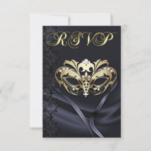Invitation de RSVP Mascarade Or avec Bijoux Noirs