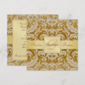 Invitation de ruban d'or de monogramme de damassé (Devant / Derrière)