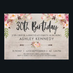 Invitation de Rustic Boho Floral 30e anniversaire<br><div class="desc">Invitation de Rustic Boho Floral 30e anniversaire Vous cherchez une invitation à fleur ou tribale pour 30e anniversaire ? Cette conception comporte trois arrangements floraux et deux flèches sur un arrière - plan de grain de bois aquarelle. J'ai aussi ajouté du texte de calligraphie de brosse moderne pour le titre....</div>