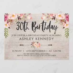 Invitation de Rustic Boho Floral 30e anniversaire