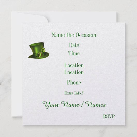 Invitation de Saint Patrick's Day (Dos)