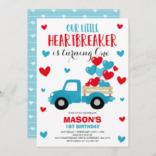 Invitation de Saint-Valentin Camion Bleu brise-coe