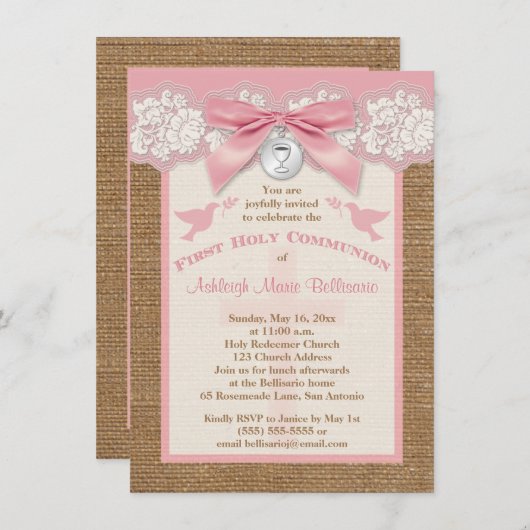 Invitation de sainte communion IMPRIMÉE d'ARC et (Devant / Derrière)