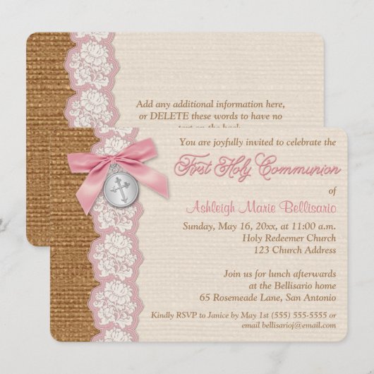 Invitation de sainte communion IMPRIMÉE d'ARC et (Devant / Derrière)