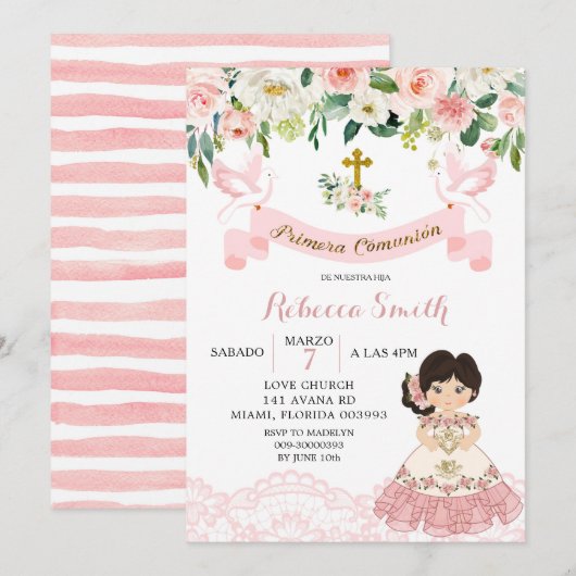 Invitation de sainte communion pour fille mexicain (Devant / Derrière)