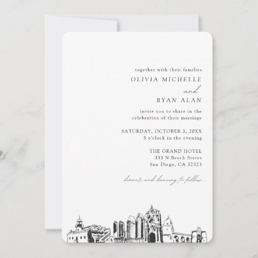 Invitation de San Diego Mariage élégante Skyline (Devant)