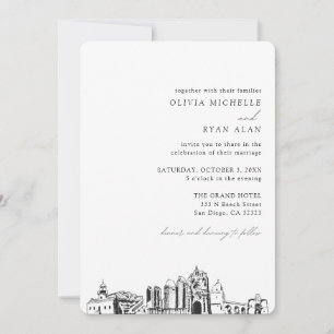 Invitation de San Diego Mariage élégante Skyline