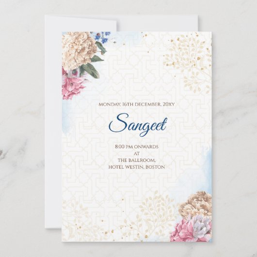 Invitation de Sangeet indien et cartes de mariage  (Devant)