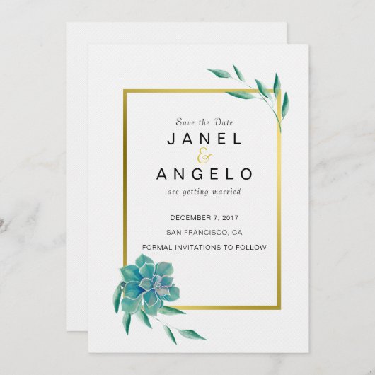 Invitation de sauvegarde botanique dorée pour plan (Devant / Derrière)