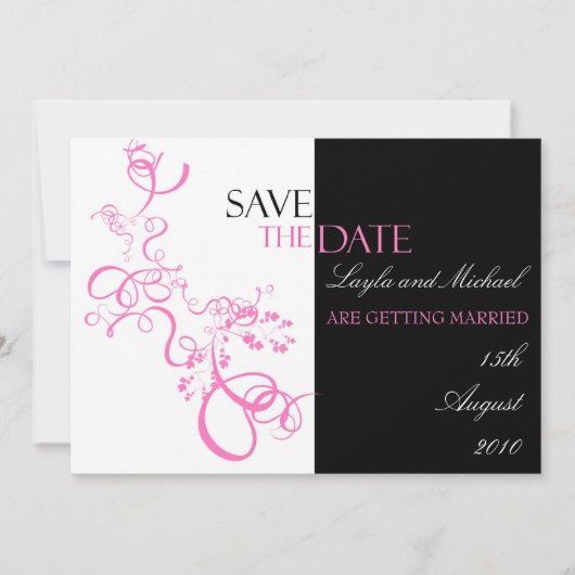 Invitation de sauvegarde de date à tourbillon rose (Devant)