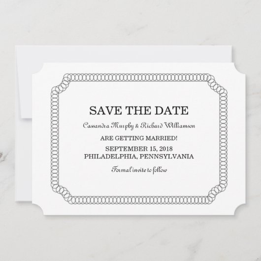 Invitation de sauvegarde de date avec billet entou (Devant)