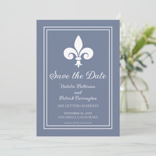 Invitation de sauvegarde de date Dusty Blue (Debout devant)