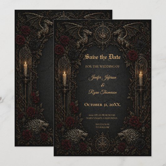 Invitation de sauvegarde de date GOT gothique somb (Devant / Derrière)