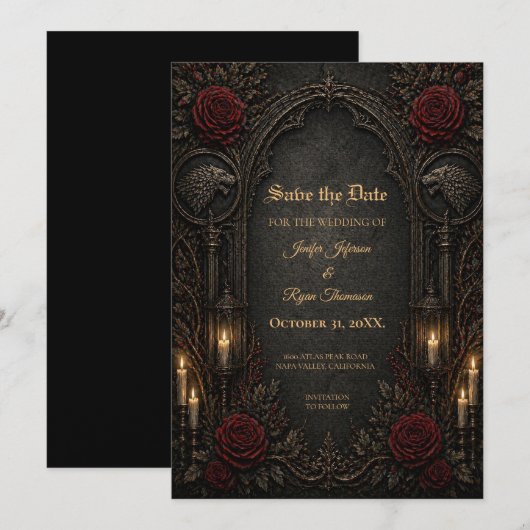 Invitation de sauvegarde de date gothique GOT somb (Devant / Derrière)