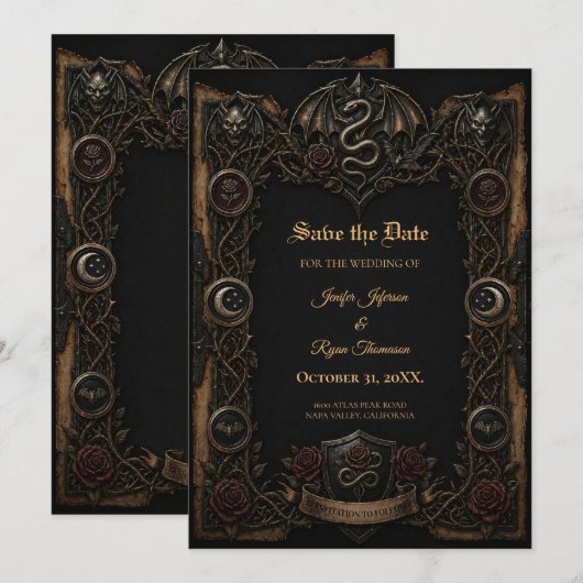 Invitation de sauvegarde de date gothique sombre (Devant / Derrière)