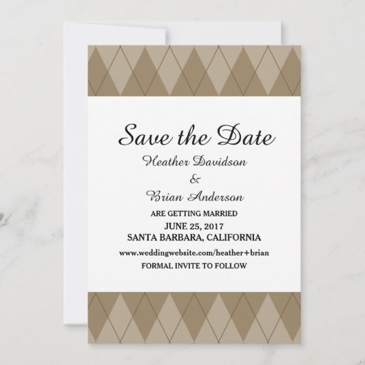 Invitation de sauvegarde de date Mocha Argyle (Devant)