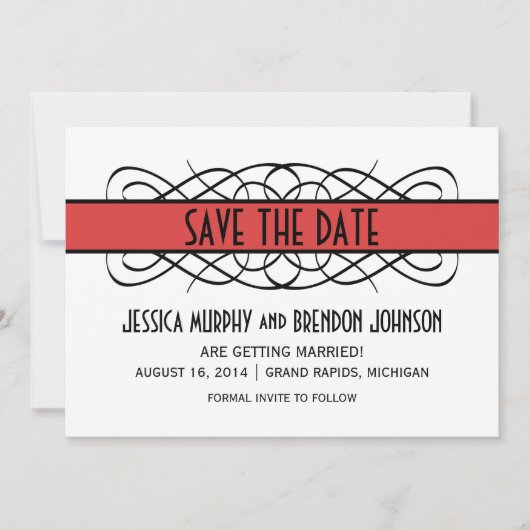 Invitation de sauvegarde de date Red Deco Flourish (Devant)