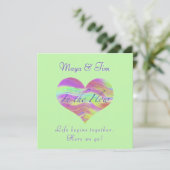 Invitation de sauvegarde de date rose et vert coeu (Debout devant)