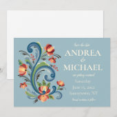Invitation de sauvegarde de date Rosemaling Bleu e (Devant / Derrière)