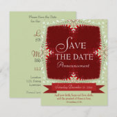 Invitation de sauvegarde de date Rouge + Vert en d (Devant / Derrière)