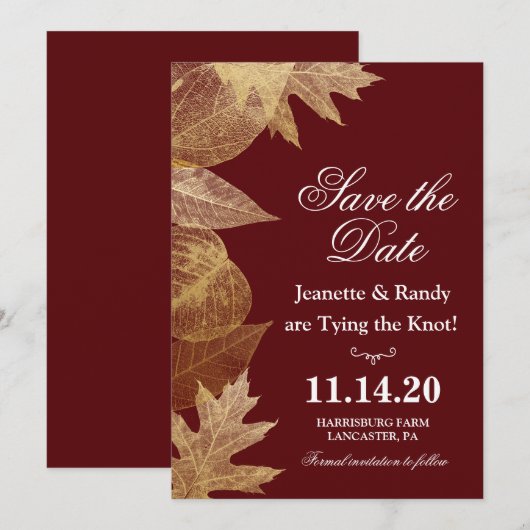 Invitation de sauvegarde de mariage d'automne de n (Devant / Derrière)